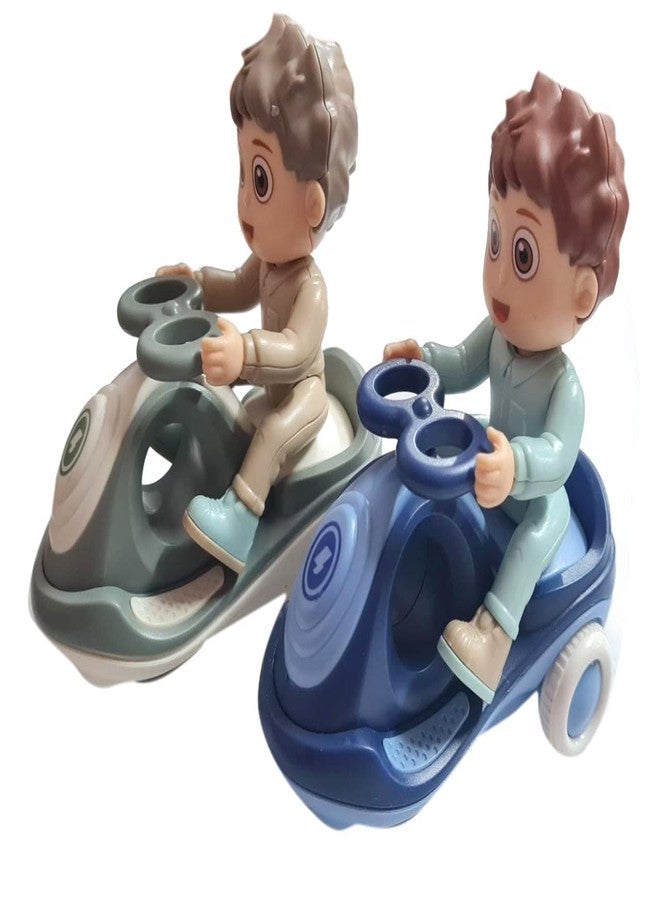 IndusBay® 2 Pieces, Friction Powered Mini Magic Swing Car Twister Ride On Car Tricycle Cartoon Scooter Toy with Inertia & Swing Function Stunt Scooter Toy - Cartoon Boy Riding Tricycle - Image 1